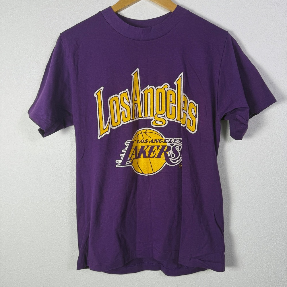 80s LA Lakers T-Shirt Mens Large Purple Excellent Vintage Graphic Single Stitch